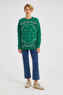 Maglione oversize a fantasia bandana verde