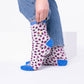 Calzini alla caviglia in cotone pettinato leopardati bianco e blu
