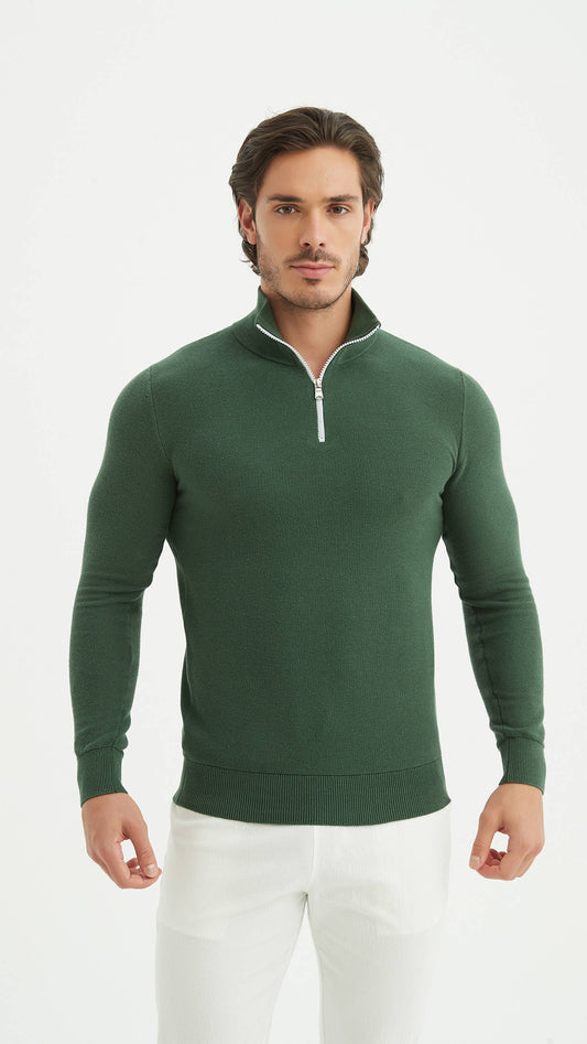 Felpa uomo in cotone a nido d’ape con mezza zip verde menta