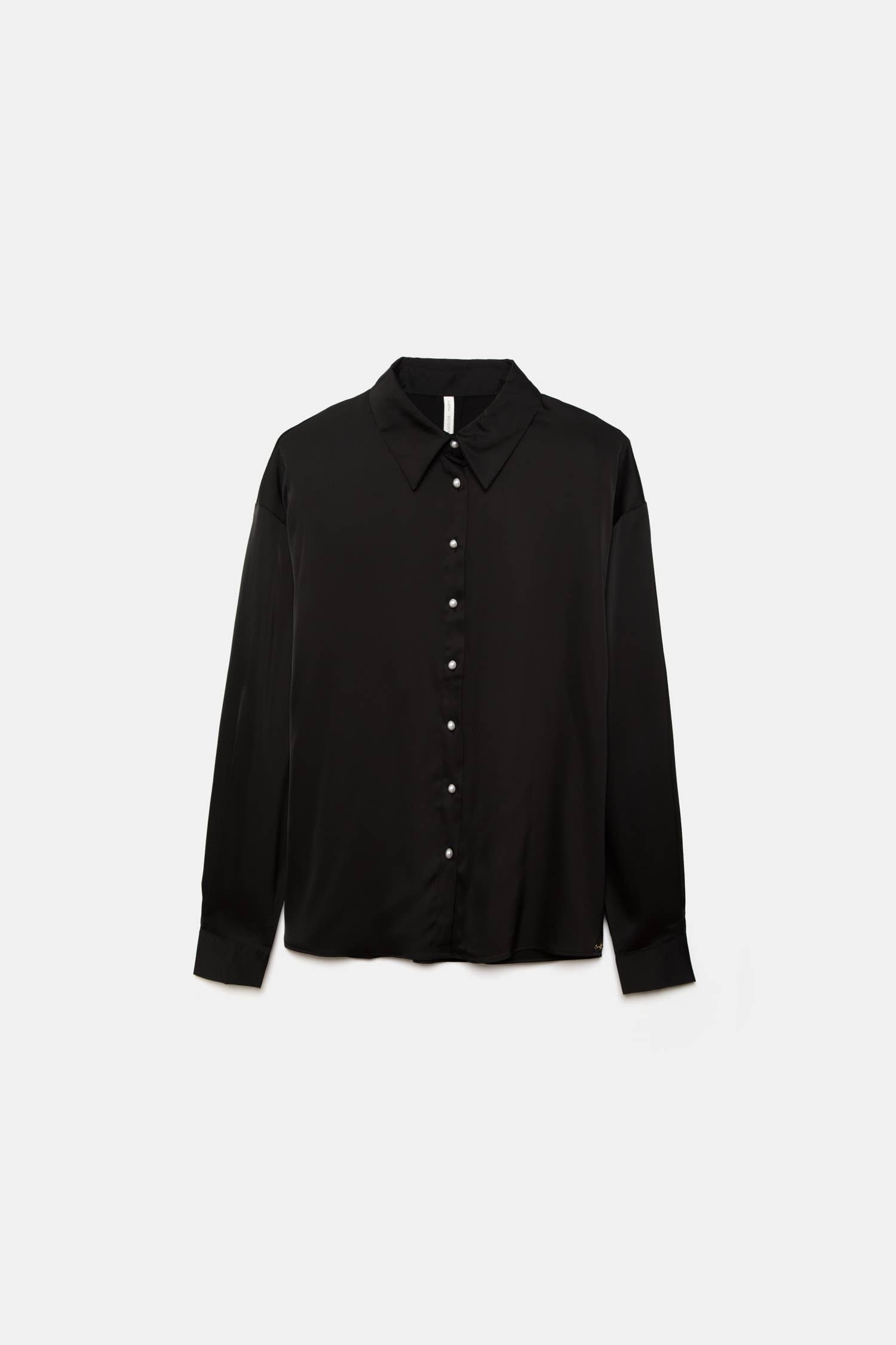 Camicia in raso con bottoni perlati