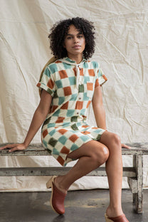 Abito camicia Loren a quadri ikat in cotone