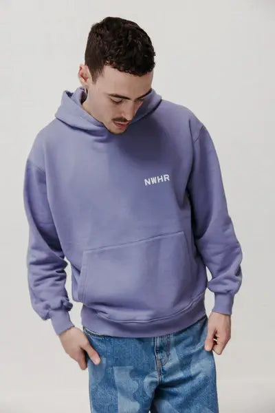 Felpa con cappuccio blu lavato oversize in cotone biologico