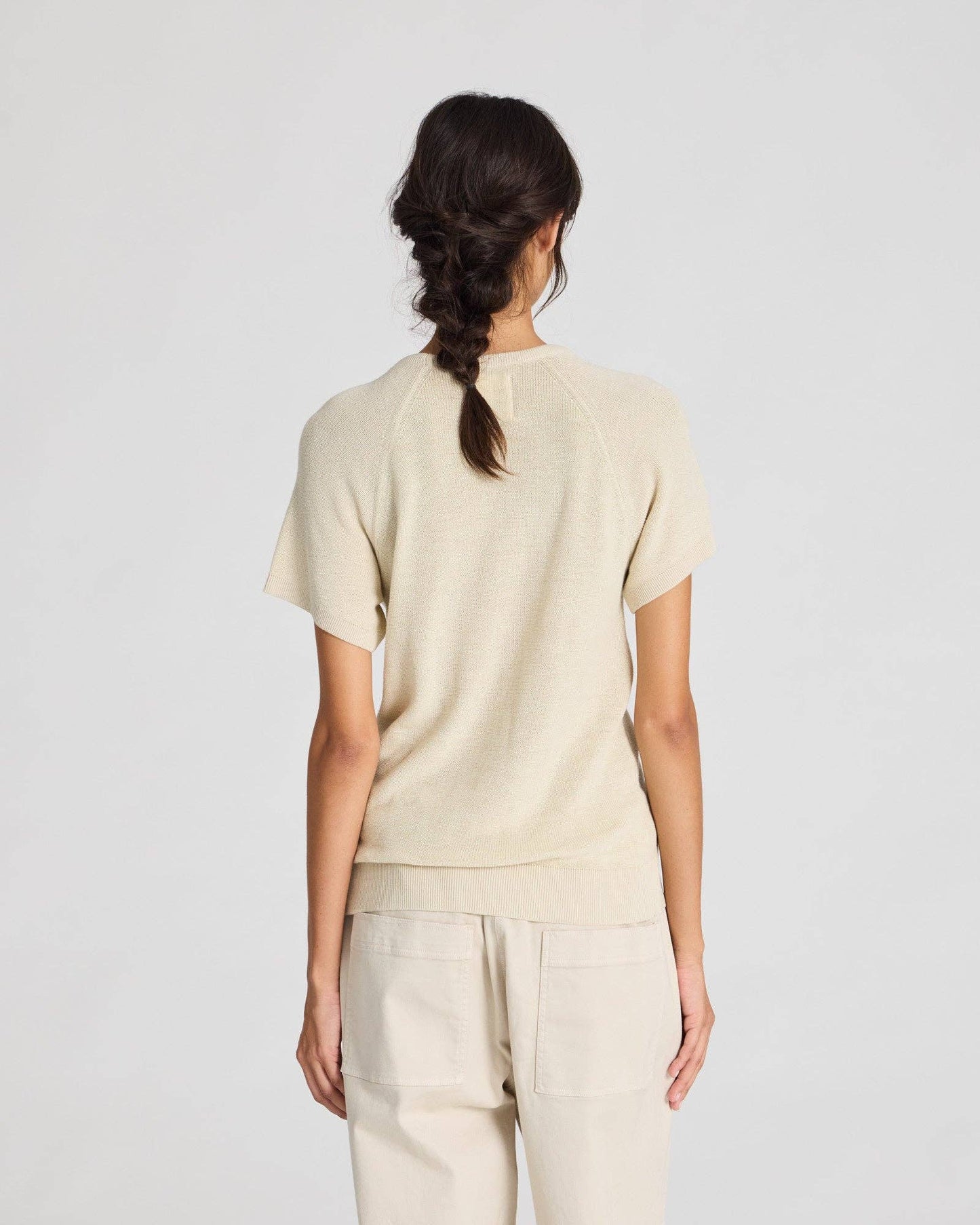 T-shirt in maglia di cotone biologico color ecrù