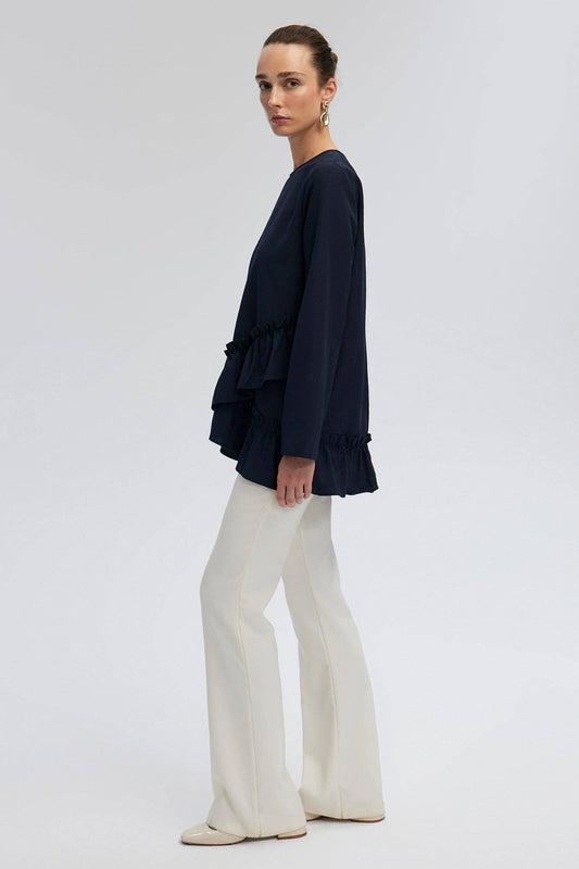 Tunica blu navy con balze asimmetriche