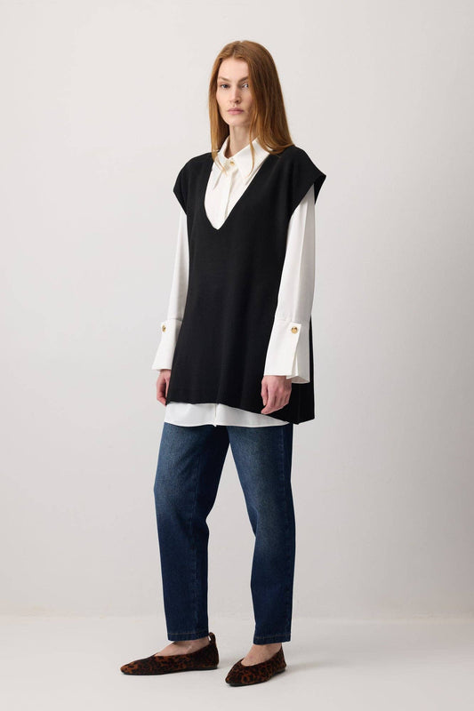 Gilet in maglia lungo con scollo a V e lacci laterali