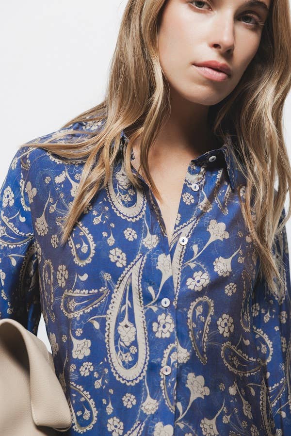 Camicia stampata a maniche lunghe stile balloon