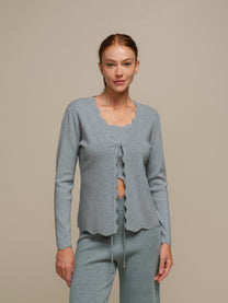 Cardigan donna in maglia con scollo a V e bordo ondulato