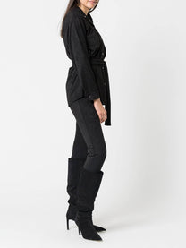 Blusa effetto camoscio con cintura