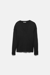 Maglione a coste con scollo a V