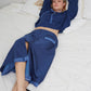 Gonna midi blu Lilt a vita bassa con bottoni e finiture in pizzo
