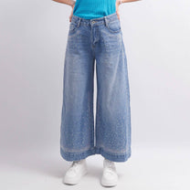 Jeans wide leg a vita alta con dettagli in paillettes