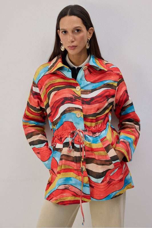 Cappotto corto con fantasia astratta