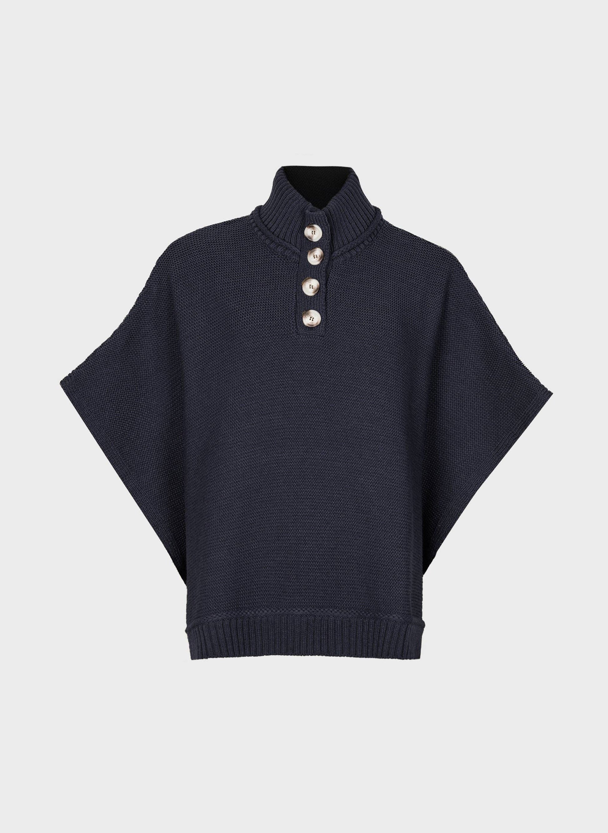 Poncho in maglia blu navy con collo alto