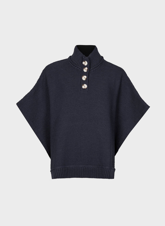 Poncho in maglia blu navy con collo alto