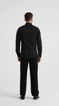 Camicia slim fit nera con dettagli tartan