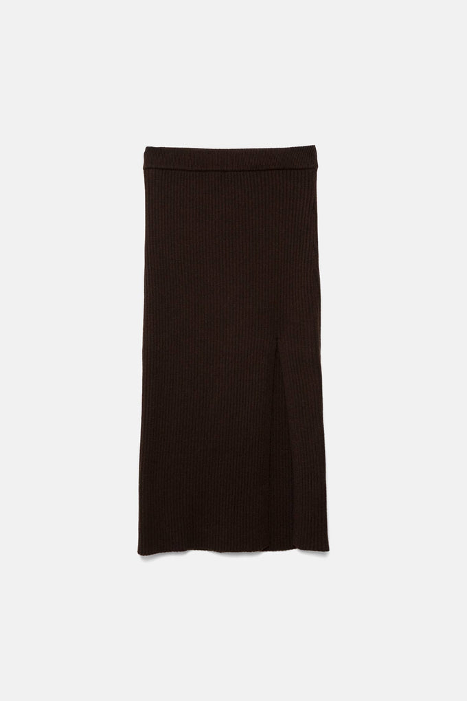 Gonna midi in maglia a costine con spacco frontale