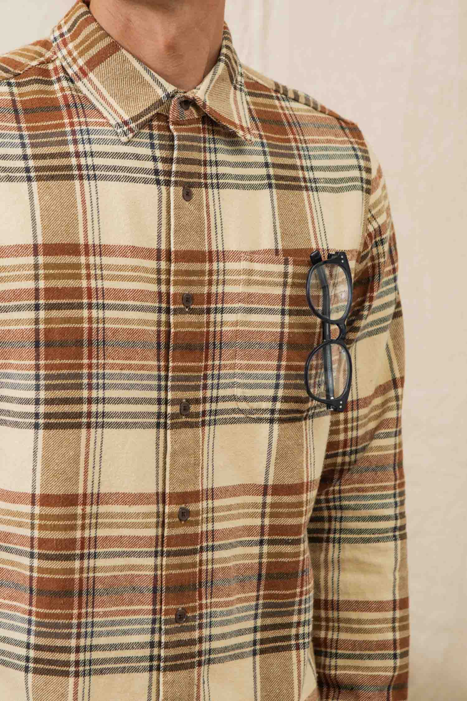 Camicia Larson in flanella a quadri color latte