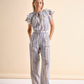 Pantaloni relaxed a righe sottili in cotone e lino