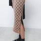 Gonna midi jacquard a motivo geometrico con vita elastica