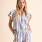 Blusa a righe in cotone e lino con maniche a volant