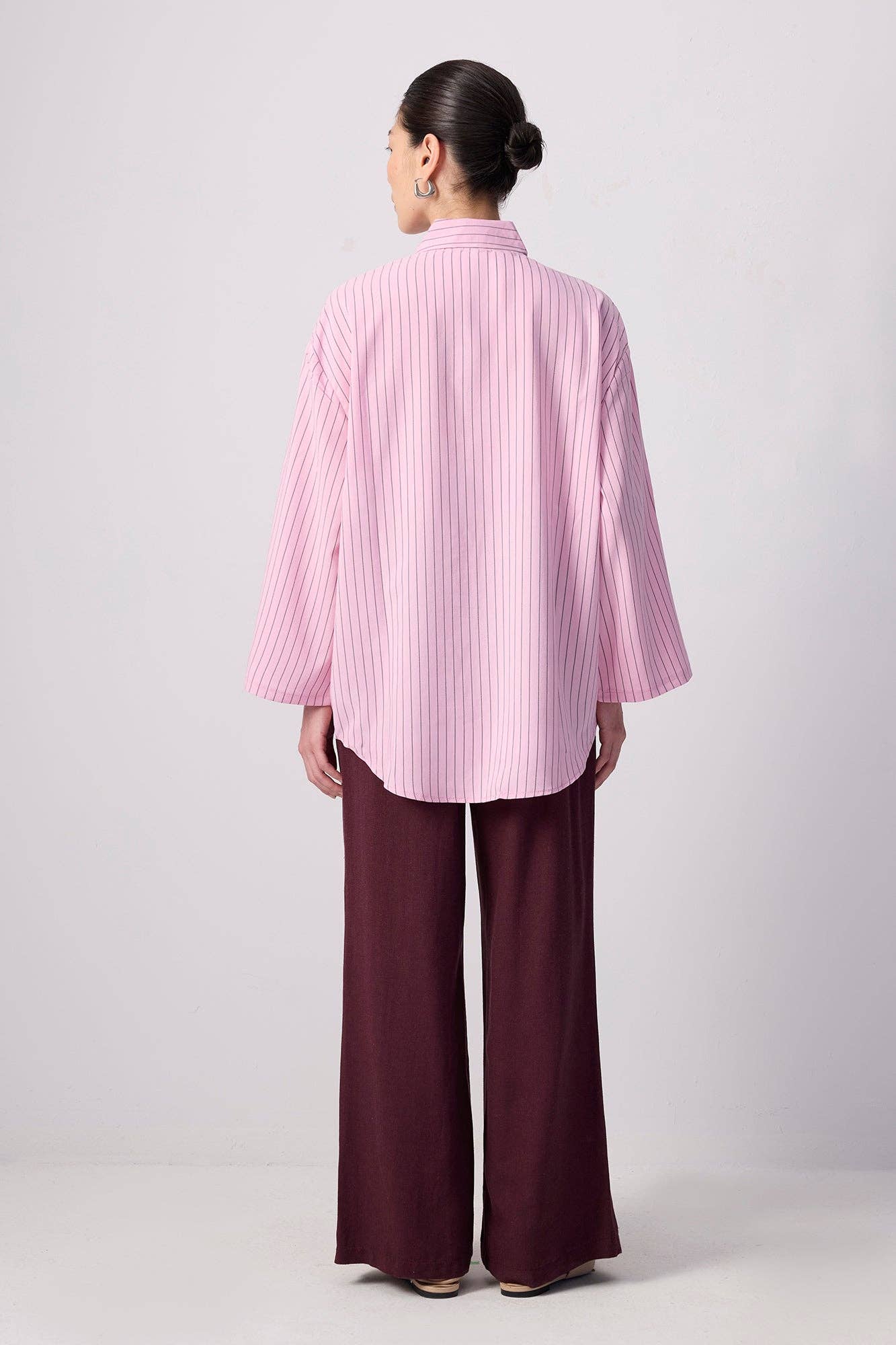 Camicia popover relaxed a righe rosa con tasca