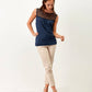 Top in lino con inserto in pizzo da donna