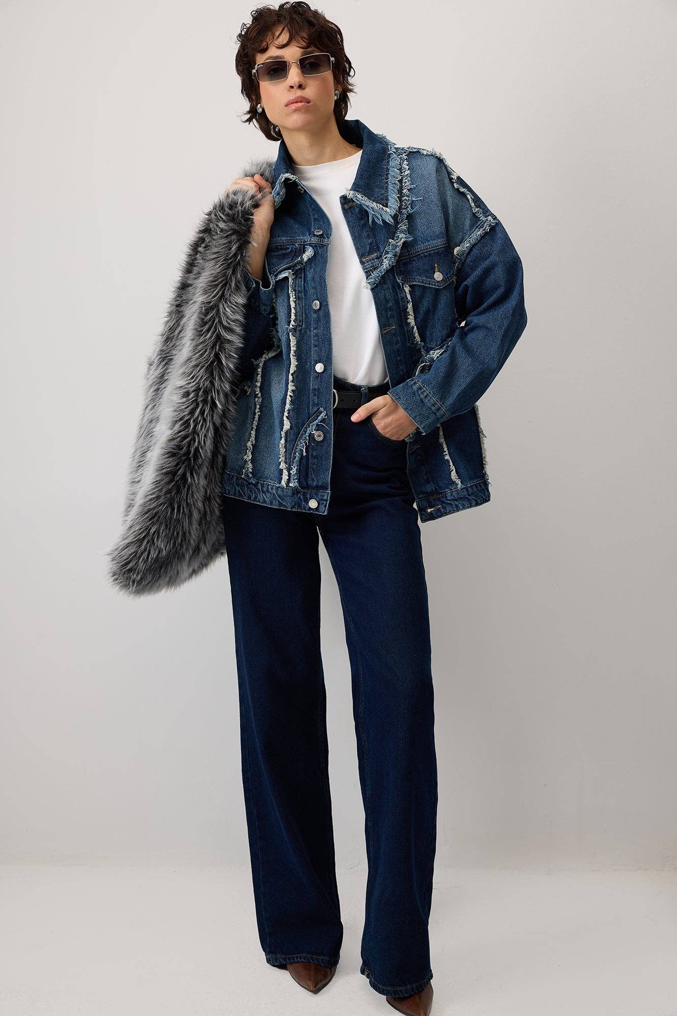 Giacca di jeans oversize con frange