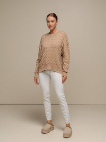 Maglione donna in maglia a trecce con filo luminoso