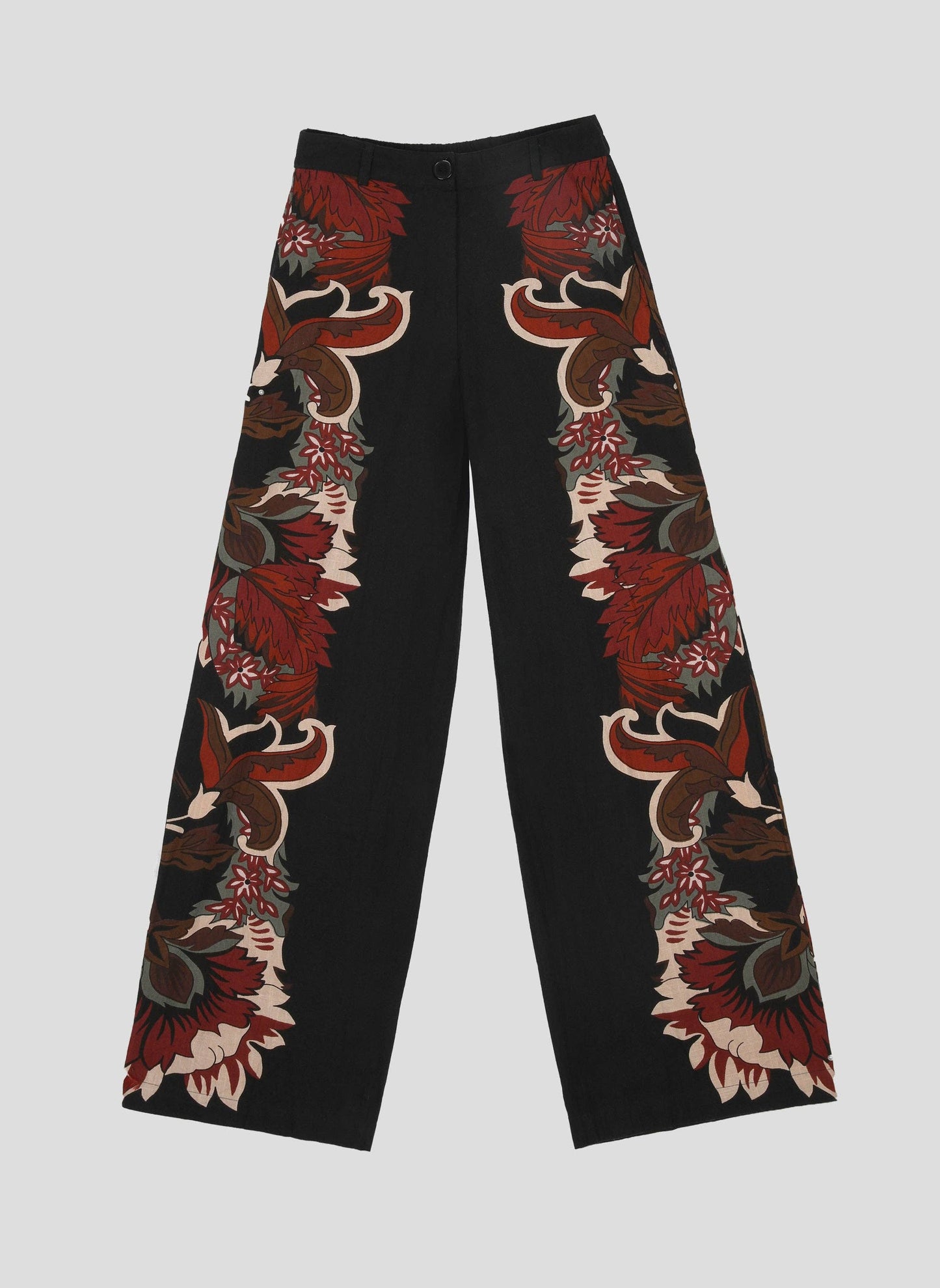 Pantaloni a palazzo a vita alta con stampa romantica