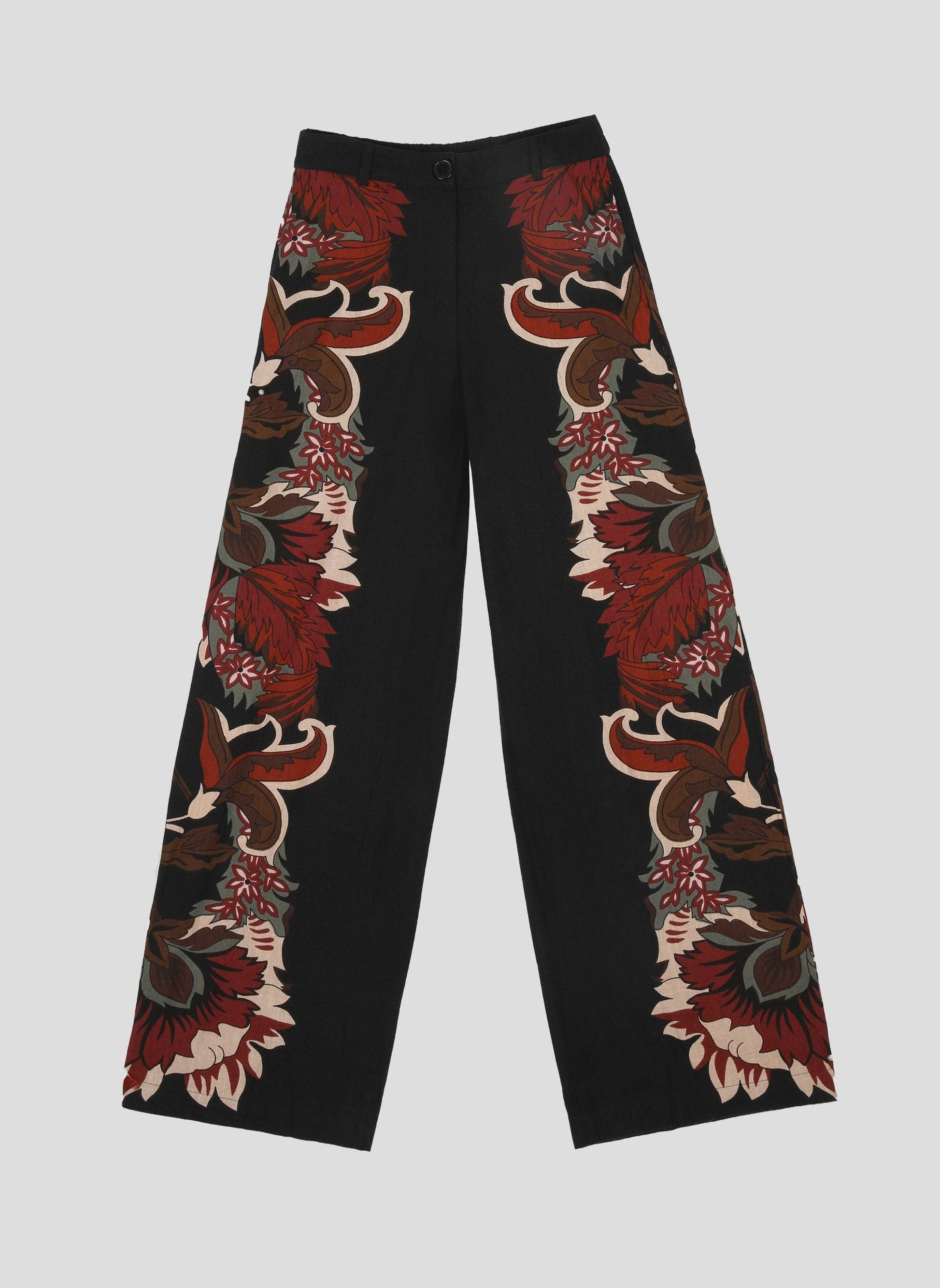 Pantaloni a palazzo a vita alta con stampa romantica