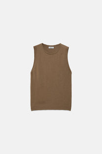Top smanicato in maglia rasata con girocollo