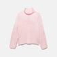 Maglione a trecce con collo alto rosa
