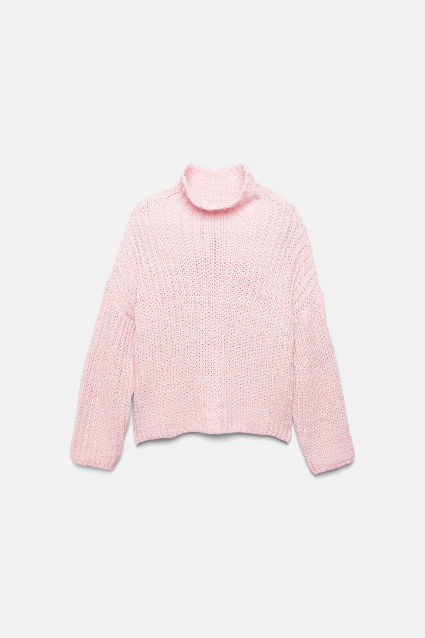 Maglione a trecce con collo alto rosa