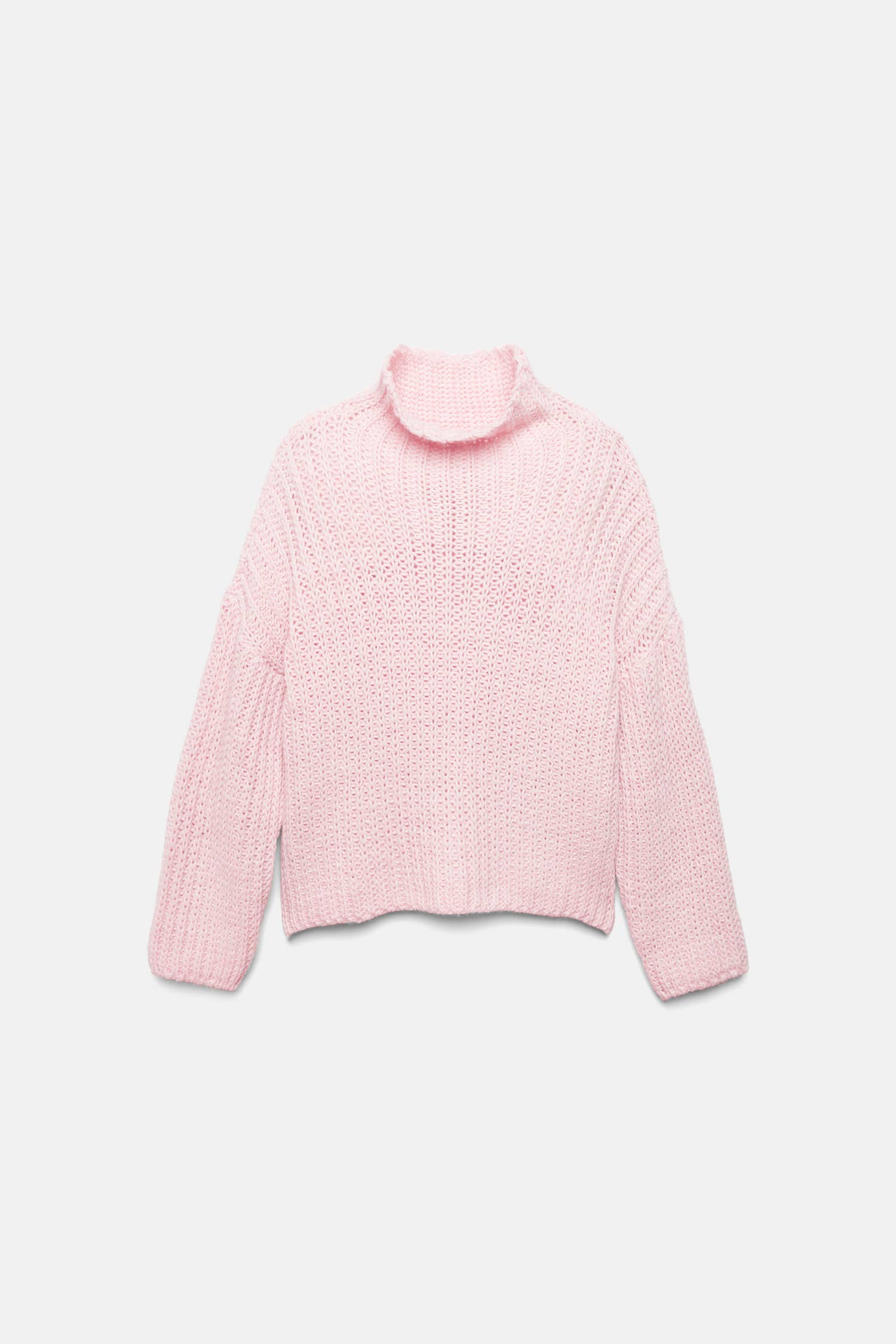 Maglione a trecce con collo alto rosa