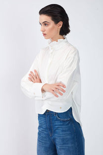 Camicia in cotone con colletto a ruches