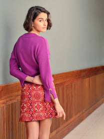 Pullover donna in maglia con scollo a V e polsini con bottoni