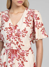 Abito midi Melila rosa con stampa floreale