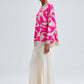 Maglione oversize in maglia con fantasia astratta rosa e beige