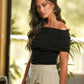 Top off-shoulder nero in cotone elasticizzato