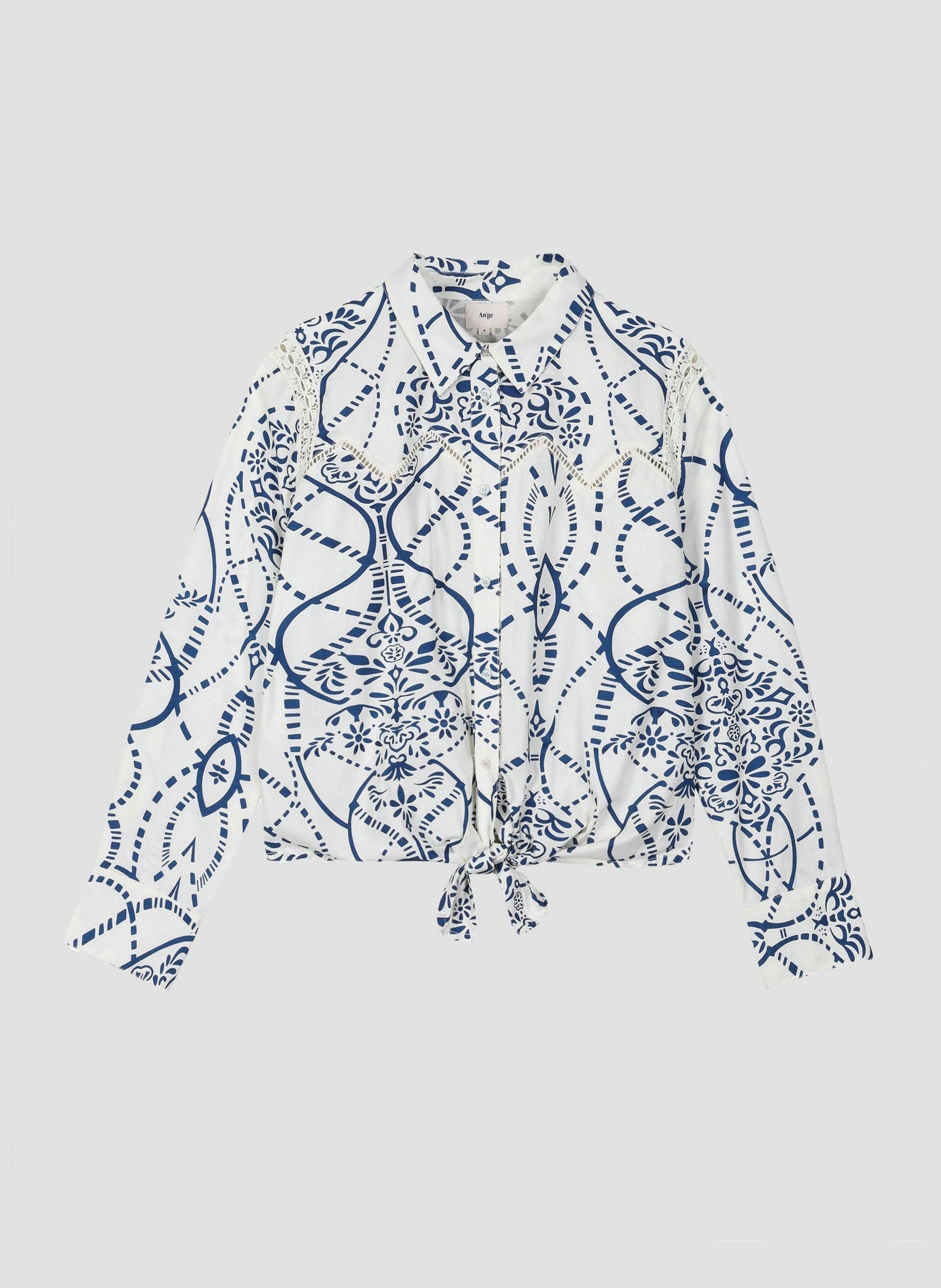 Camicia Cilou Indigo con stampa e dettagli in pizzo