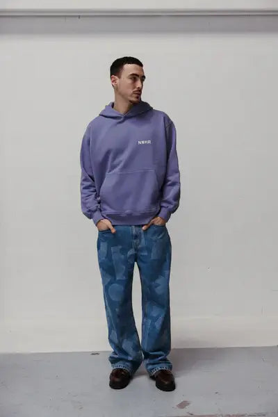 Felpa con cappuccio blu lavato oversize in cotone biologico