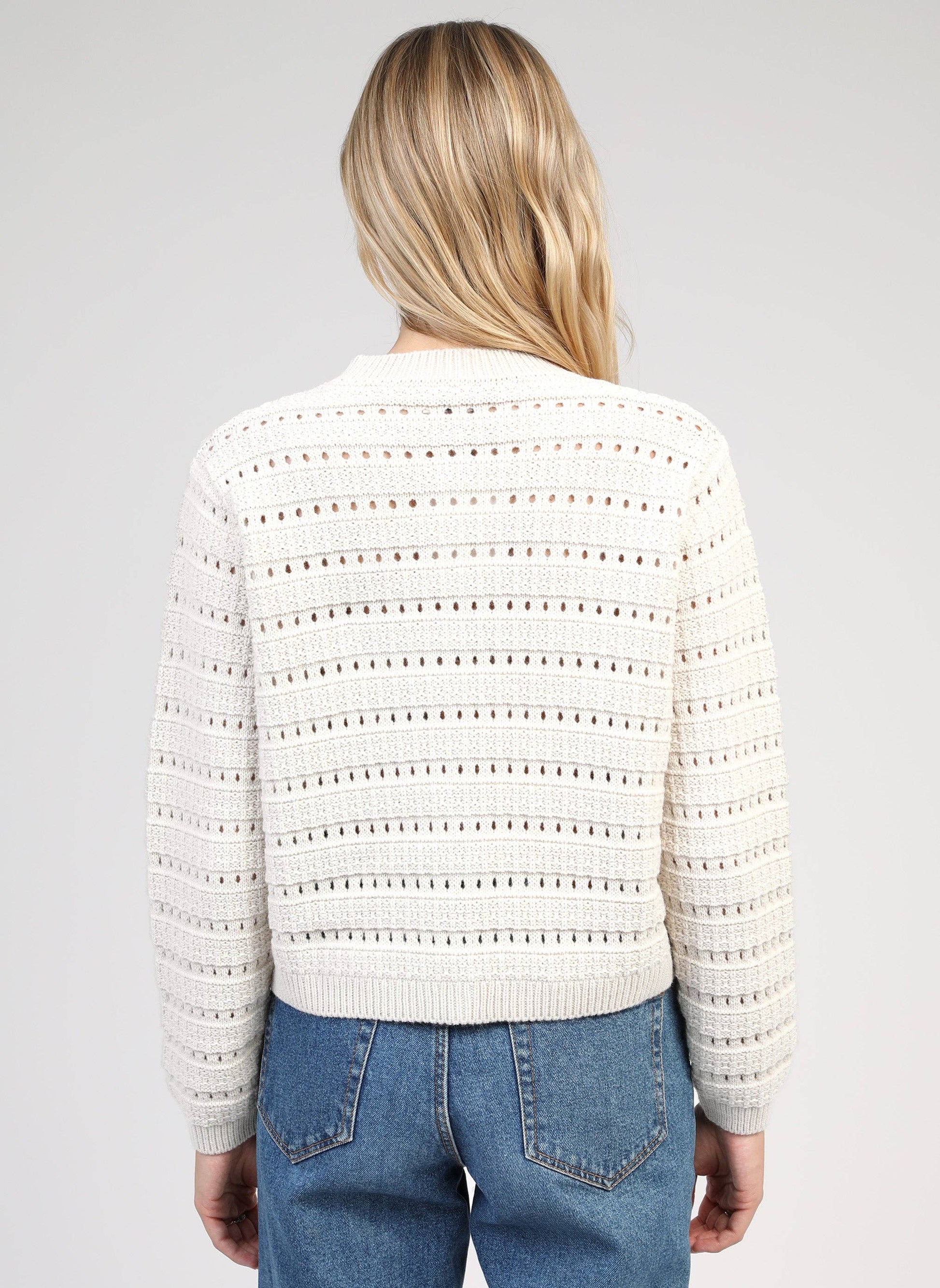 Cardigan in maglia traforata écru con bottoni dorati