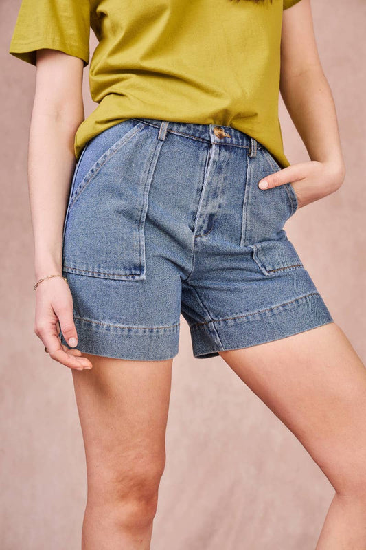Shorts in denim a vita alta con tasche utility