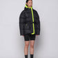 Piumino puffer con cintura bicolore nero e giallo fluo