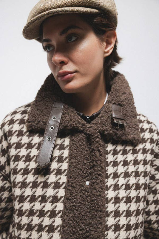 Cappotto in pelliccia sintetica pied de poule