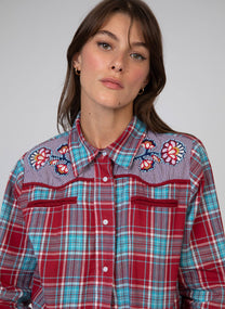 Camicia a quadri western rossa con ricami