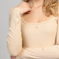 Top a costine nude con scollo quadrato
