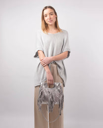 Maglione corto in maglia metallizzata con maniche corte