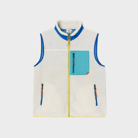 Gilet sherpa unisex avorio e blu con zip