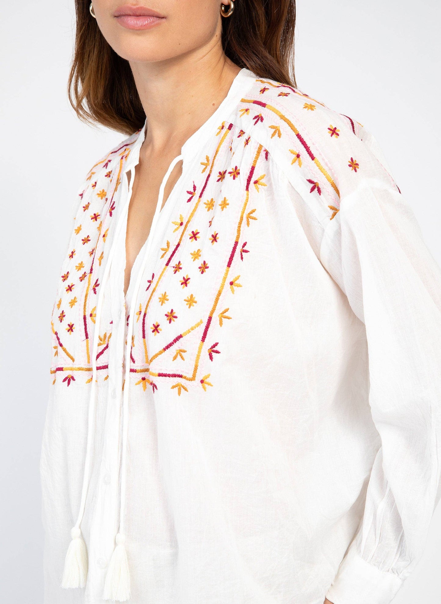 Camicia boho ricamata color ecru